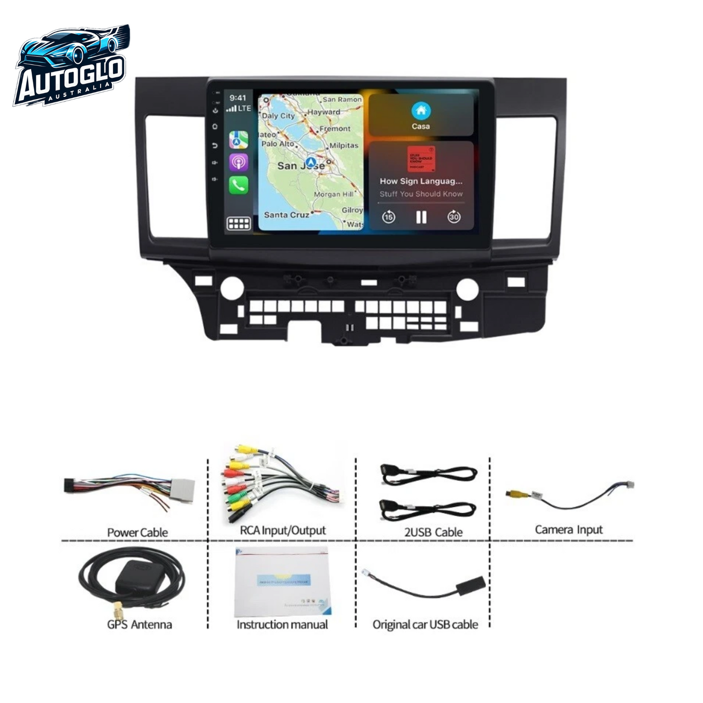 Autoglo Australia 10" CARPLAY ANDROID AUTO SWC (2G+32G) For MITSIBUSHI LANCER 2010-15 GPS BT WiFi