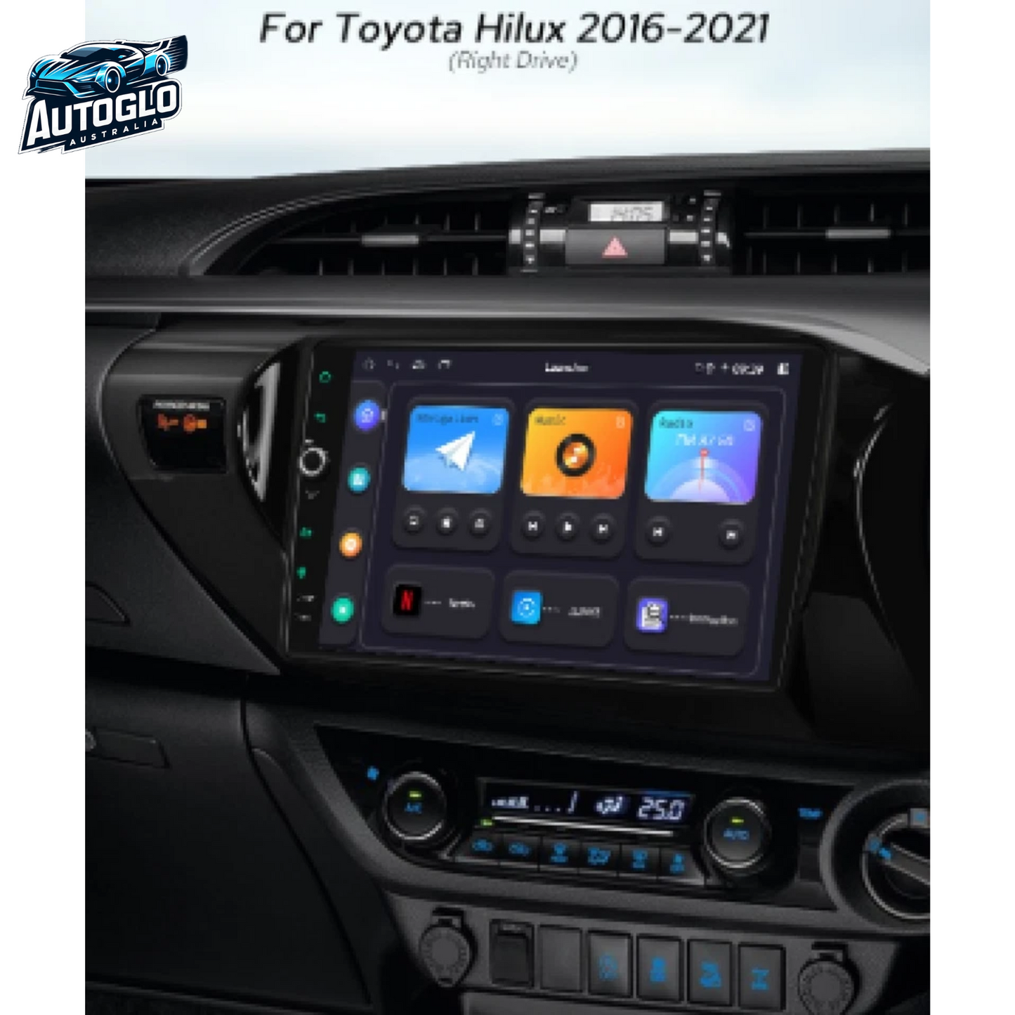Autoglo Australia 10" CARPLAY ANDROID BT (2G+32G) For TOYOTA HILUX (2015-19)+ Mic + Rev. Camera