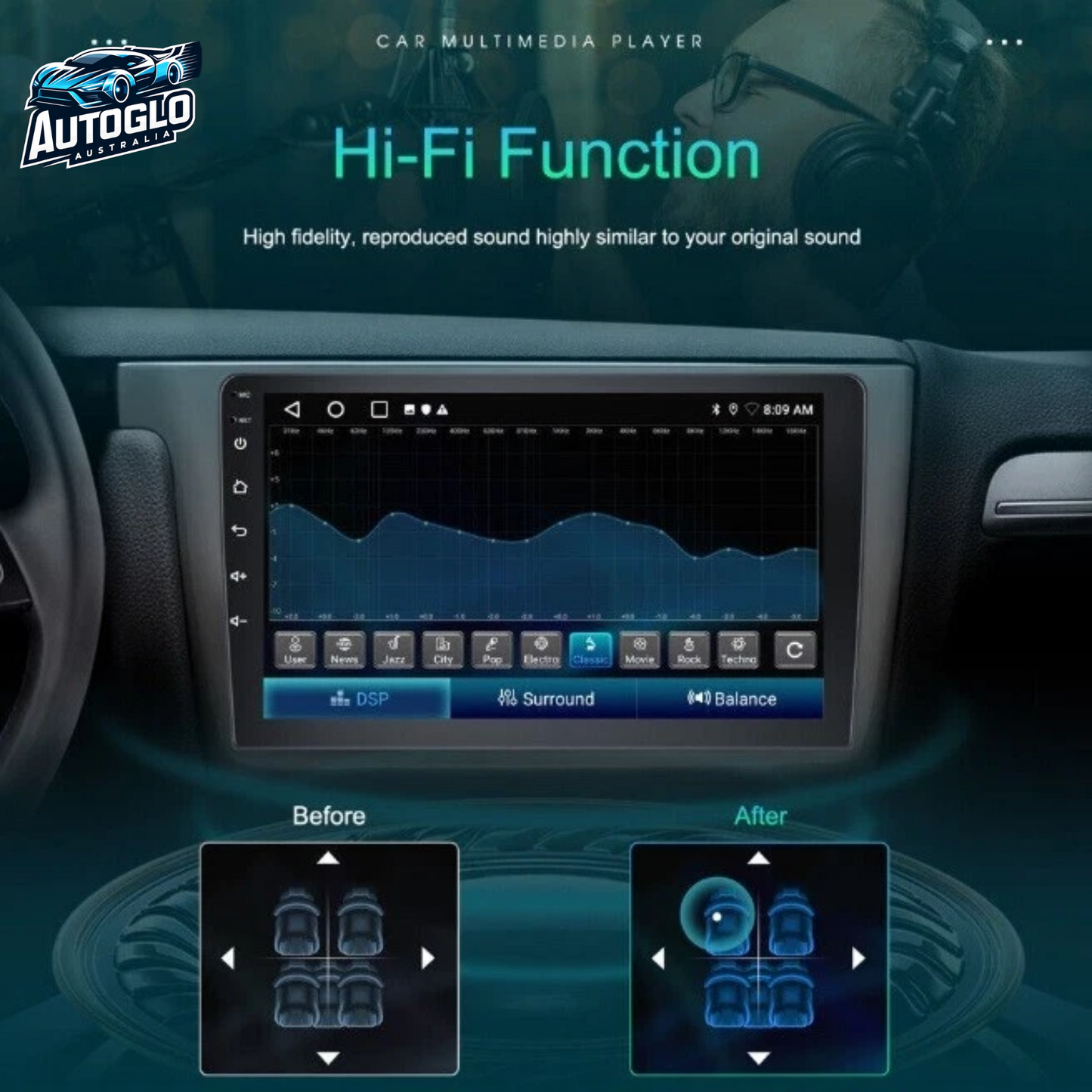 Autoglo Australia 9" (2+32G) Android 13 Carplay BT GPS WiFi HD Stereo for SUZUKI JIMNY (2018-20)