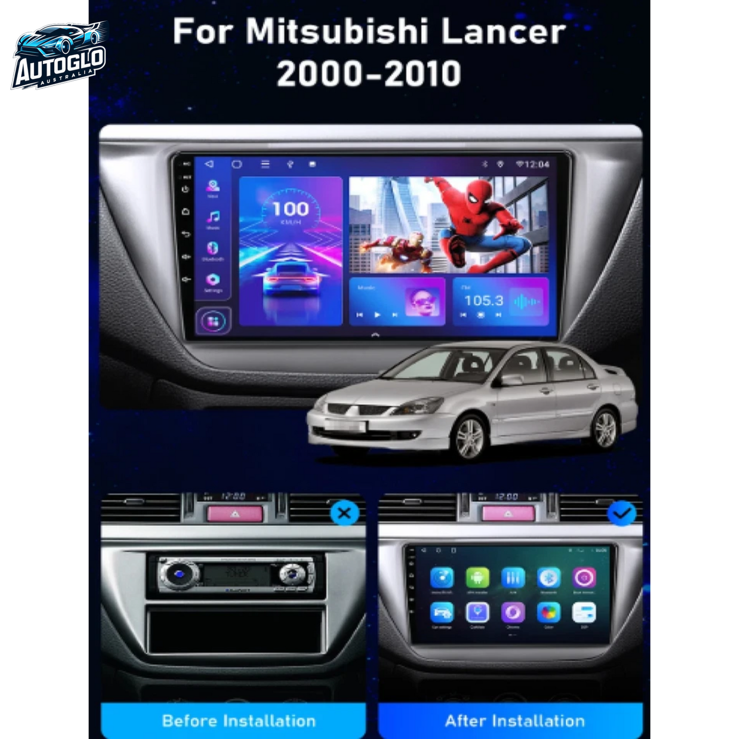 Autoglo Australia 9" (2G+32G) GPS BT WiFi CARPLAY ANDROID Stereo For Mitsubishi Lancer (2002-10)