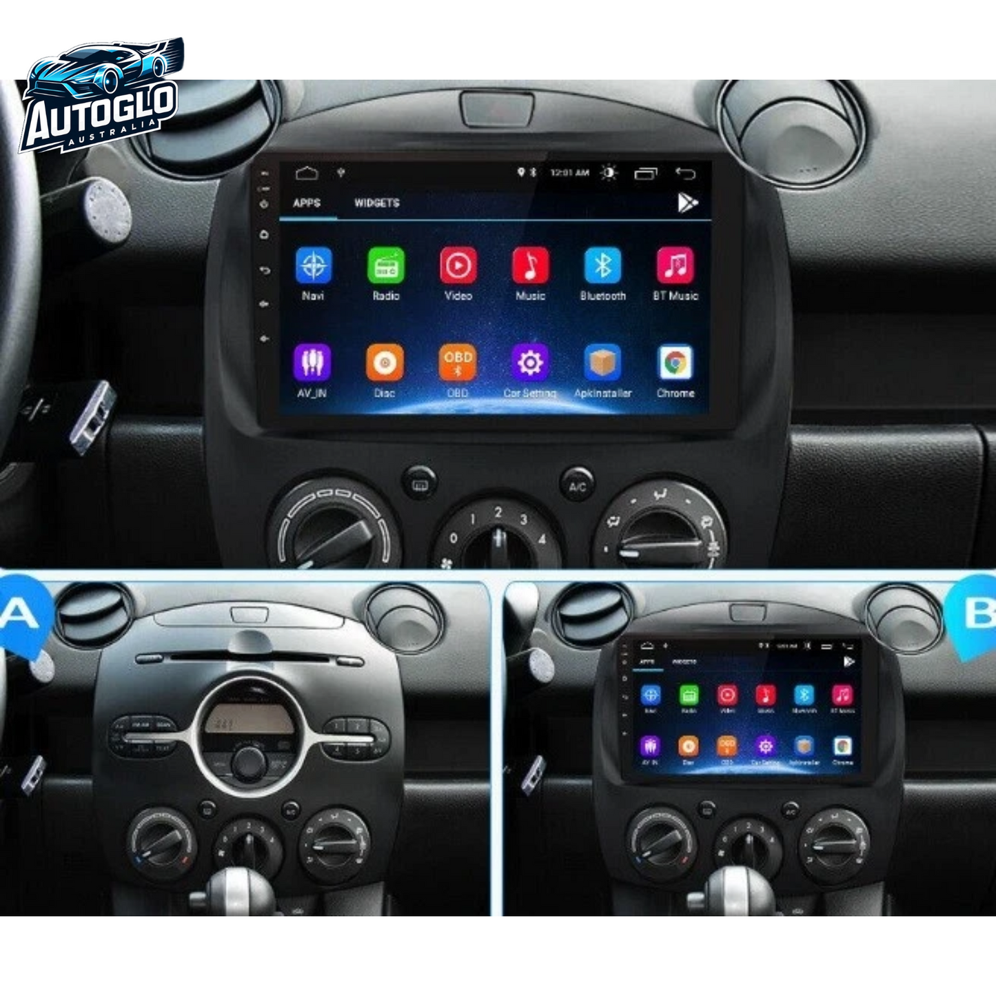 Autoglo Australia 9" CarPlay Android For MAZDA 2 (2007 -14) GPS BT WiFi (2GB+32GB)