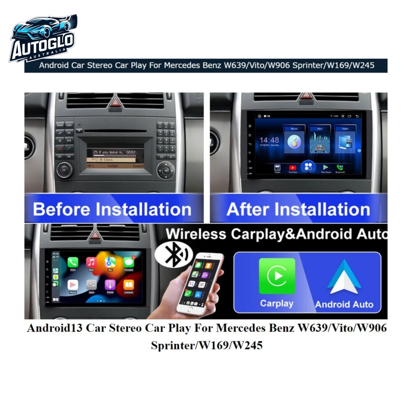 Autoglo Australia 10.1" Android 13 Stereo Carplay for MERCEDES BENZ W639 VITO 2GB+32G (2013-18)