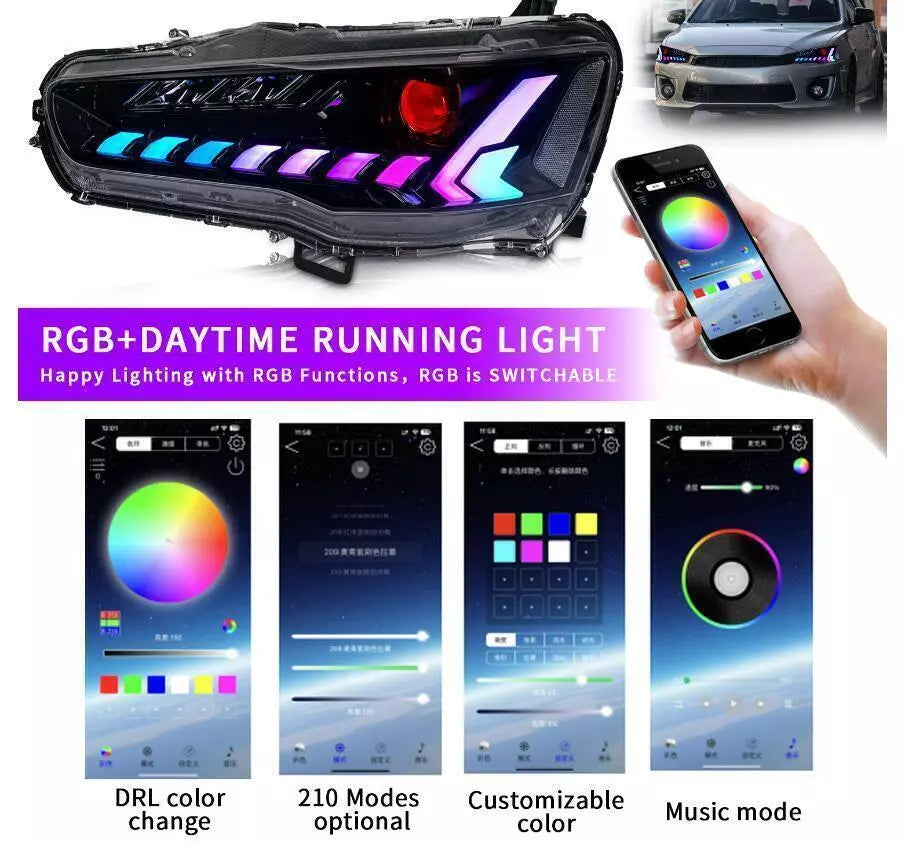 Autoglo Australia Full LED RGB Headlights For Mitsubishi Lancer Sedan 2008-2017 w/Demon Eyes DRL