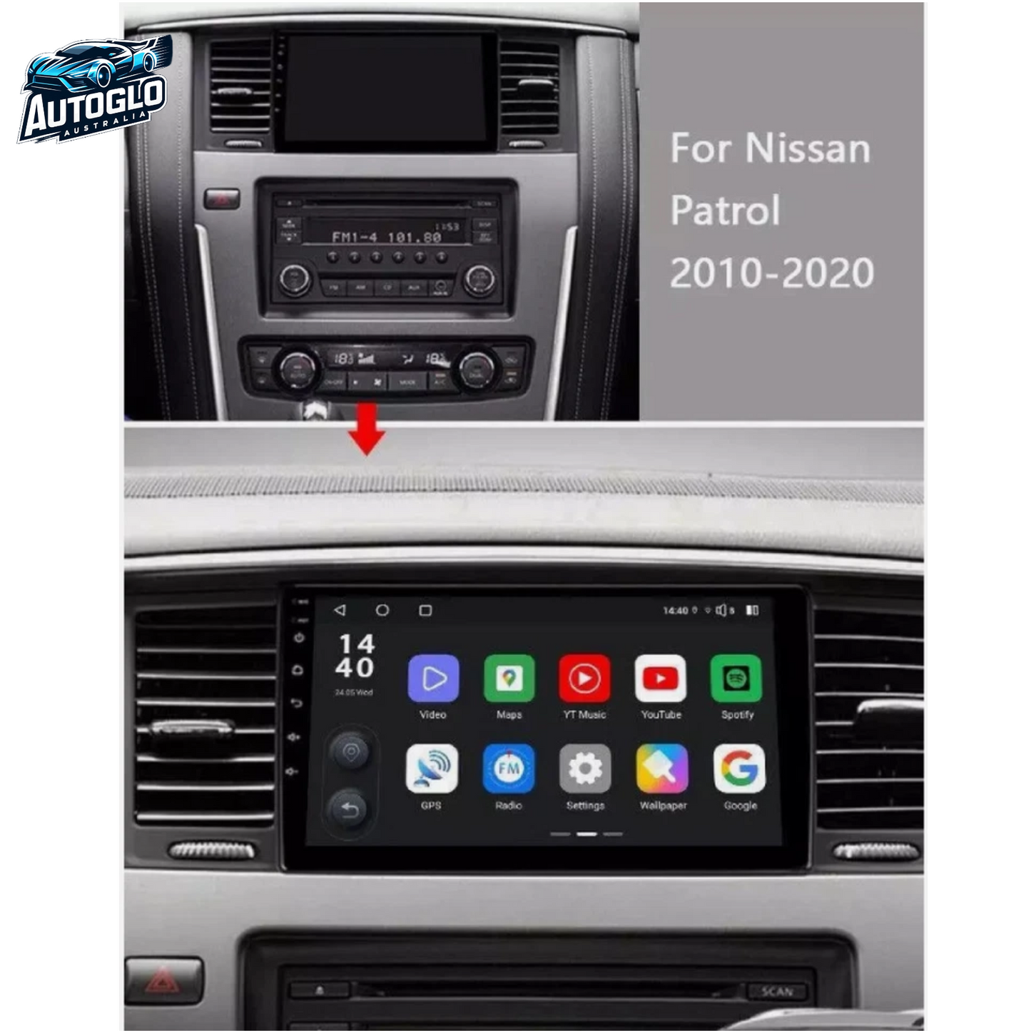 Autoglo Australia 9" Android Carplay Stereo for NISSAN PATROL Y62 ST-L/ TI 2GB+32G (2010-20)