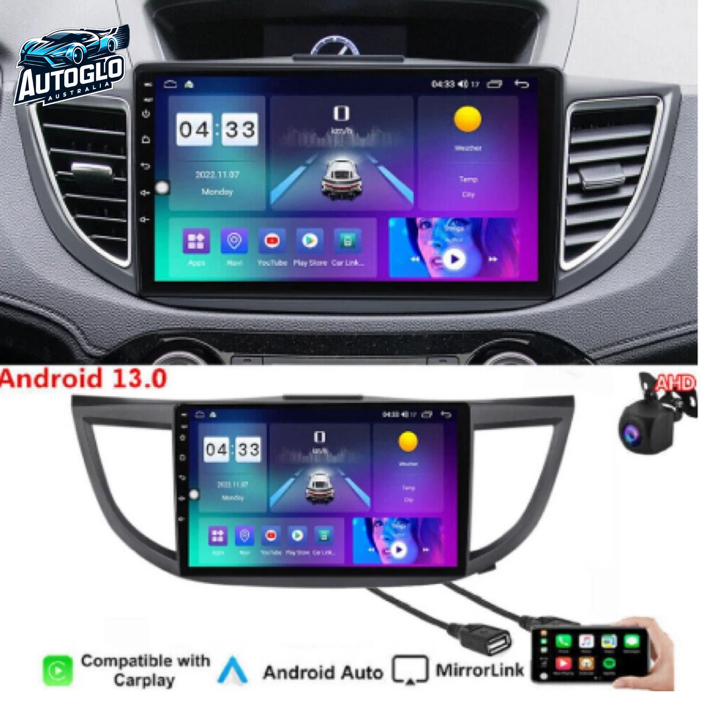 Autoglo Australia 10.1" Android 13 Carplay BT GPS WiFi HD Stereo for HONDA CRV 2012+(2+32GB)-Gifts