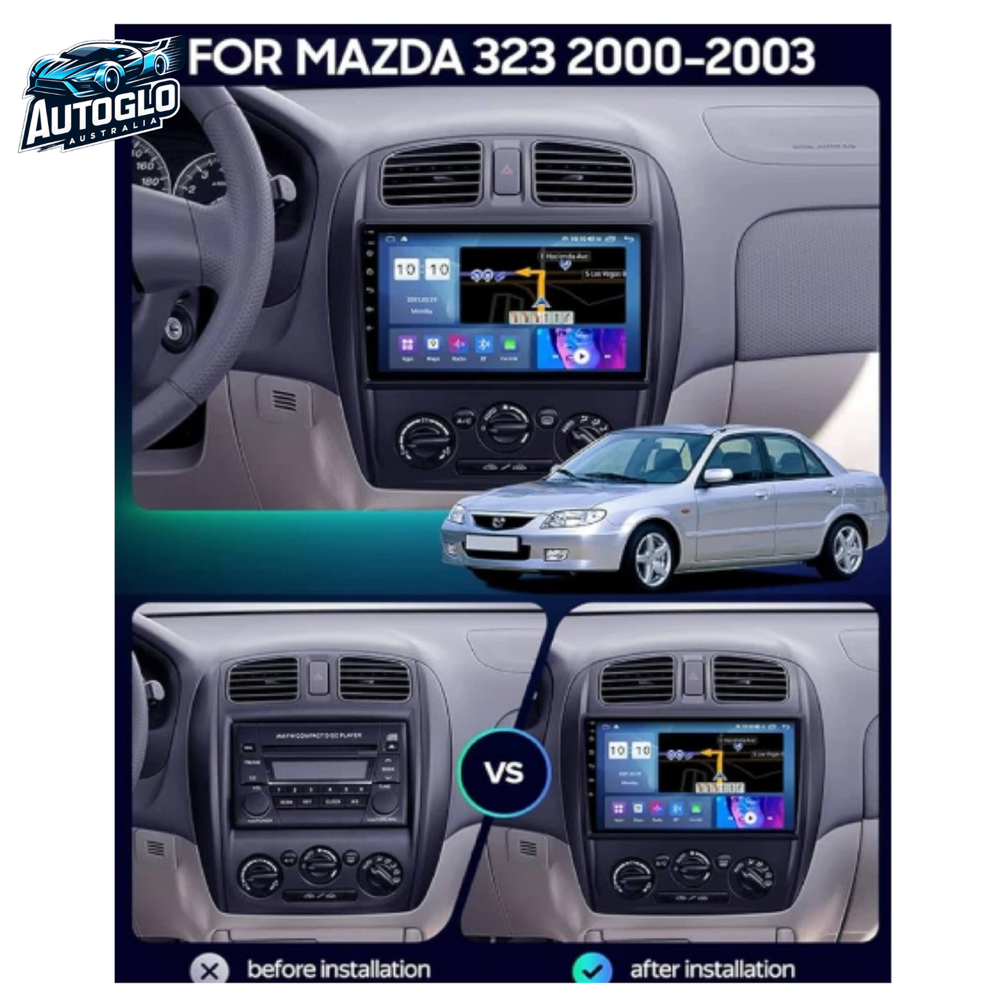 Autoglo Australia 9" CarPlay Android GPS BT WiFi Stereo For MAZDA 323 (1998-03) 2GB+32GB