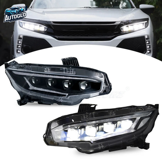 Autoglo Australia LED Headlights For Honda Civic 2016-2021 10th Gen Mustang Style DRL Start UP Animation