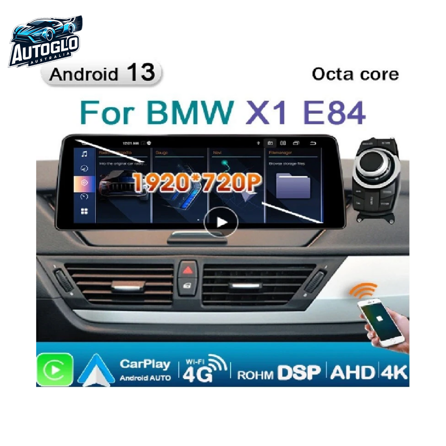 Autoglo Australia BMW X1 E84 (With No Screen) 12.3" XL FHD Carplay Android BT GPS 4G Auto Stereo