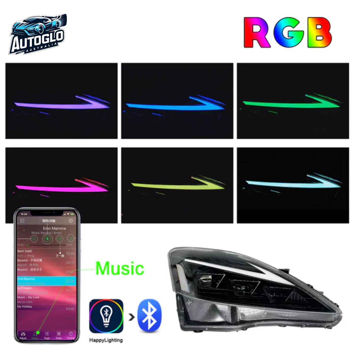 Autoglo Australia RGB LED Head Light For Lexus IS250 IS350C ISF 2006-2013