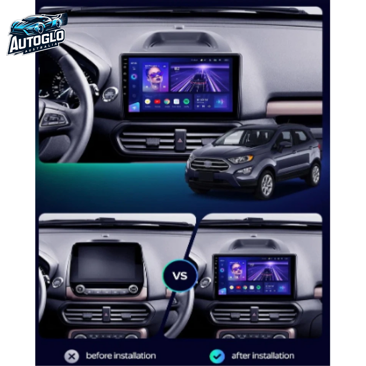 Autoglo Australia 10.1" Carplay Android 2GB+32GB BT GPS NAVI Stereo for FORD ECOSPORT(2017-23)