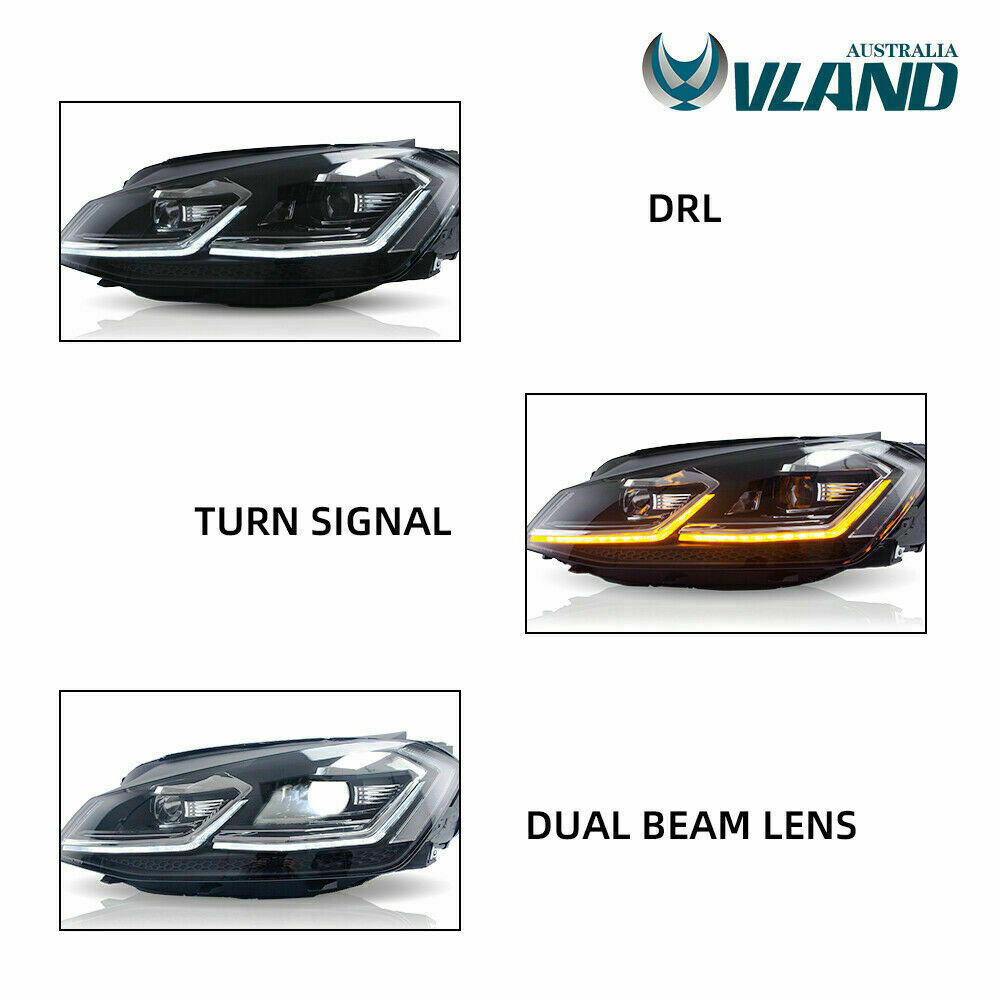 Projector Headlights LED DRL & LED Sequential Signal For 2013-2018 VW MK7 Golf 7