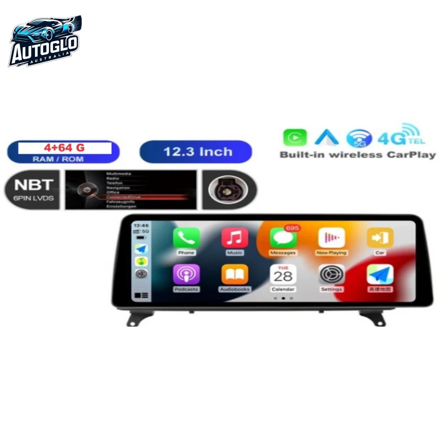 Autoglo Australia BMW X5 F15 X6 F16 12.3" XL FHD Carplay Android BT GPS 4G Auto Stereo (NBT)