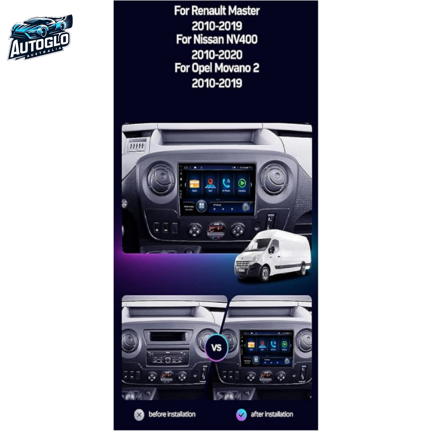 Autoglo Australia 10" (2G+32G) BT WiFi CARPLAY Stereo For RENAULT MASTER NISSAN NV400 (2011-17)