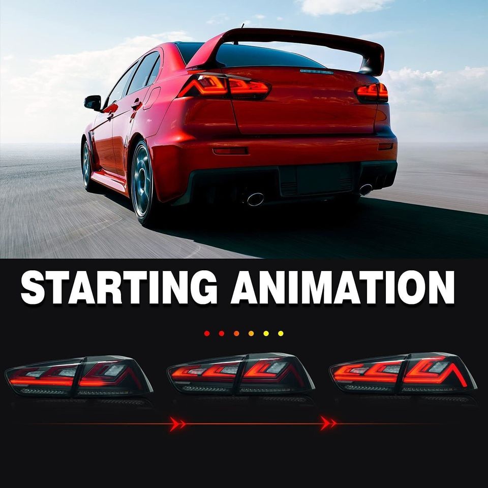 LED Smoked Tail Lights for Mitsubishi Lancer 08-17 EVO X Start Up Animation Rear Lights