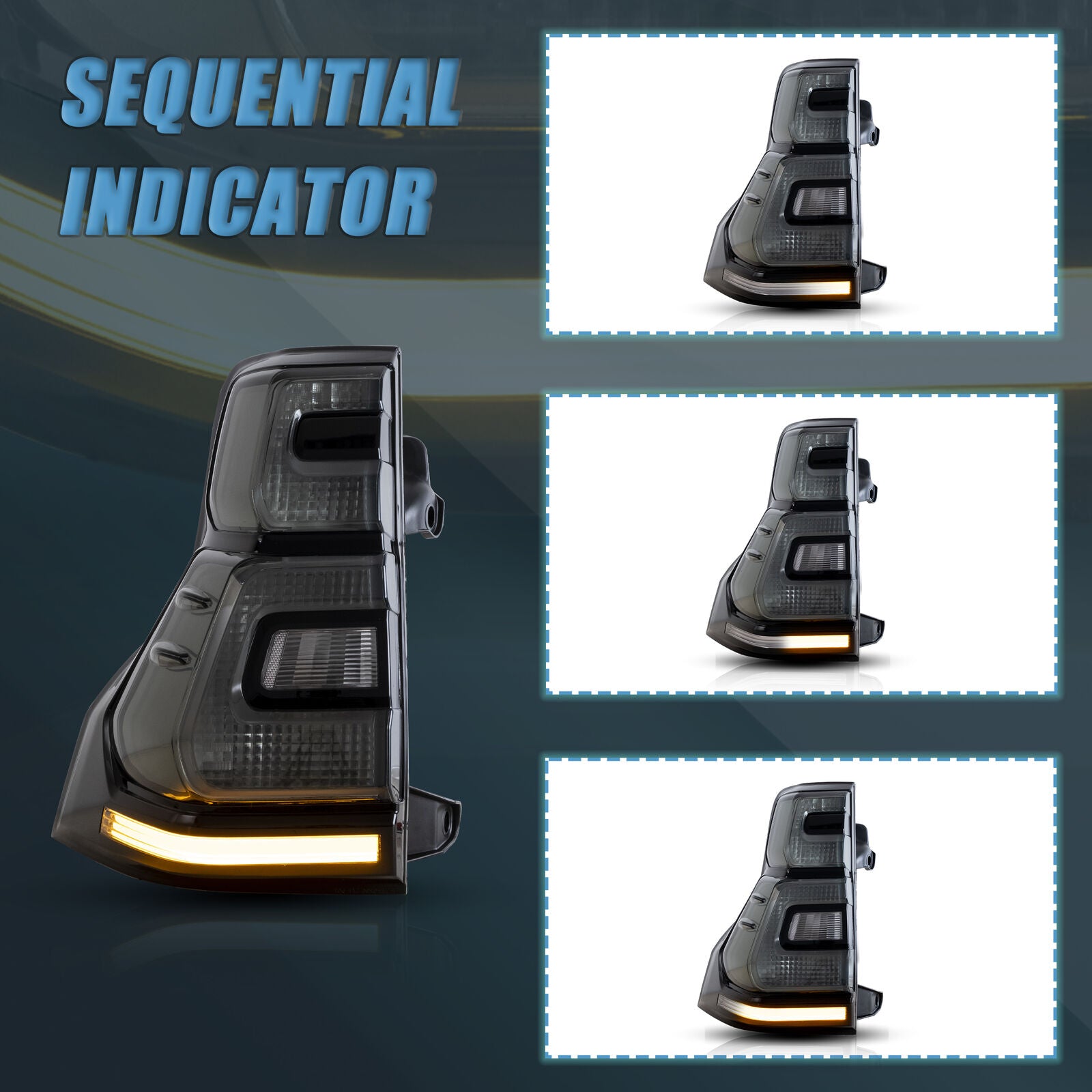Sequential Turn Signal Indicators on Smoked Lens LED Tail Lights