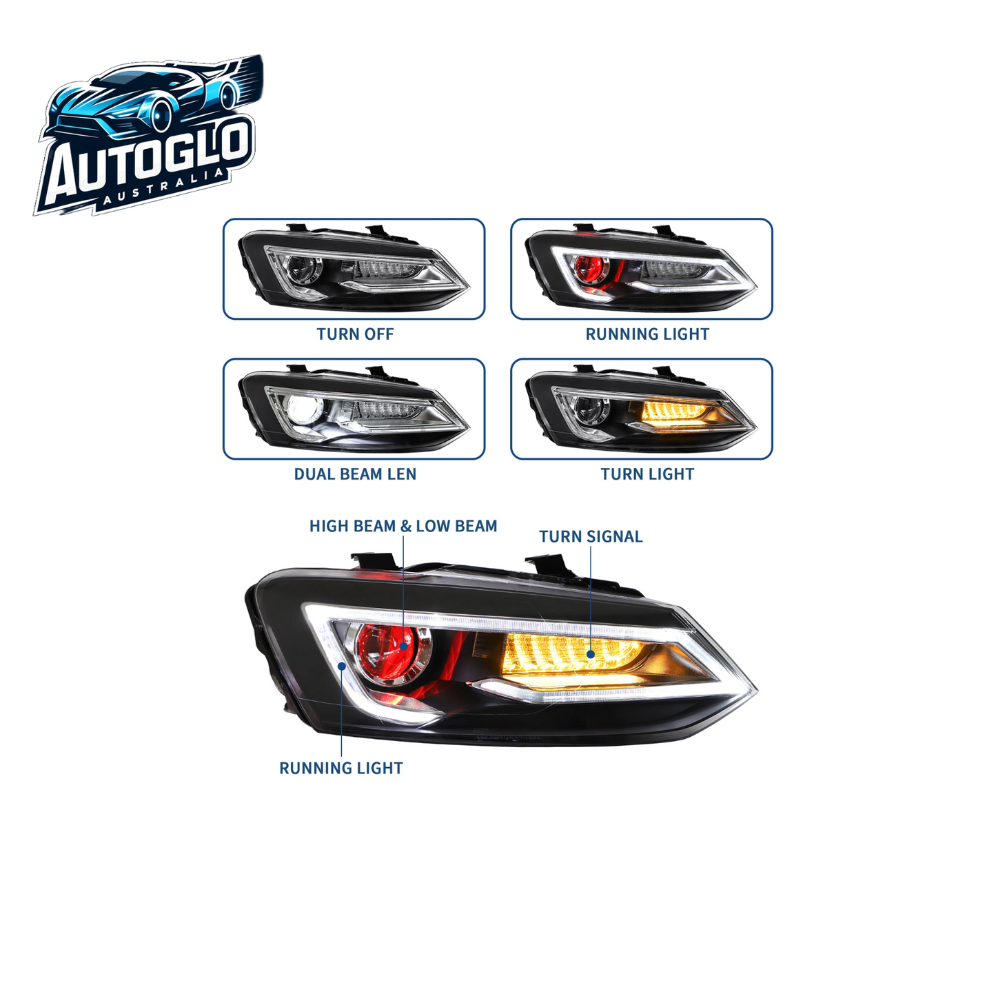VLAND Dual Beam LED Headlights Volkswagen Polo 2011-2017