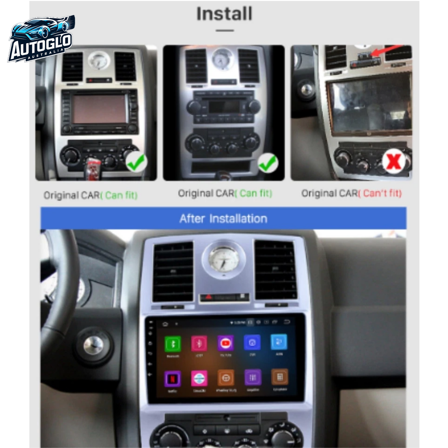 Autoglo Australia 9" (2GB+32G) Android 13 Carplay BT GPS Stereo for Chrysler 300C (2004-11)