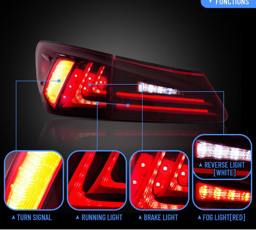 LED Tail Lights Assembly Red Lens Rear Lamp For 2006-2013 Lexus IS250 IS350 ISF