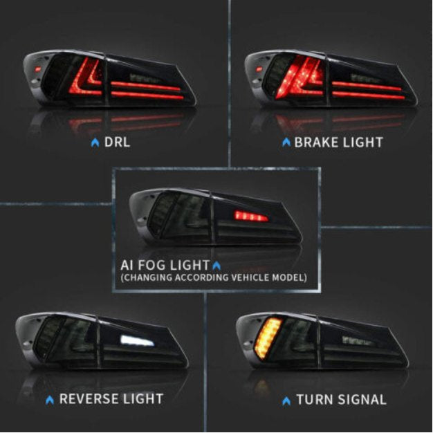 VLAND LED Tail Lights For 2006-2013 Lexus IS250 IS350 ISF Smoked Lens Rear Lamps
