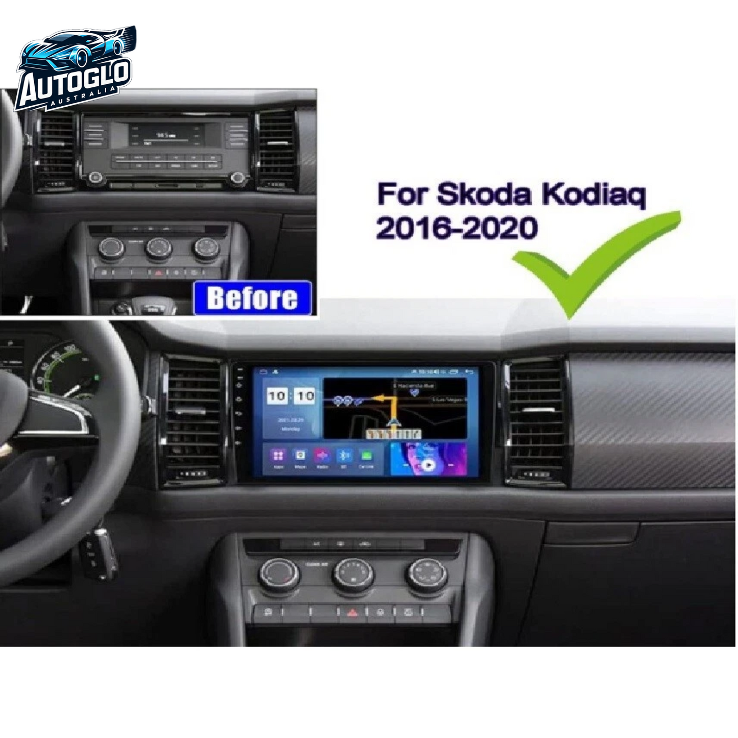 Autoglo Australia 10.1" Android 13 Carplay GPS BT Stereo for SKODA KODIAQ (2GB+32G) 2016-21