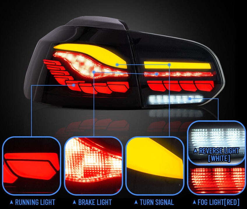 VLAND Smoked LED Tail Lights For 2008-2013 VW Volkswagen Golf6 MK6 W/Sequential
