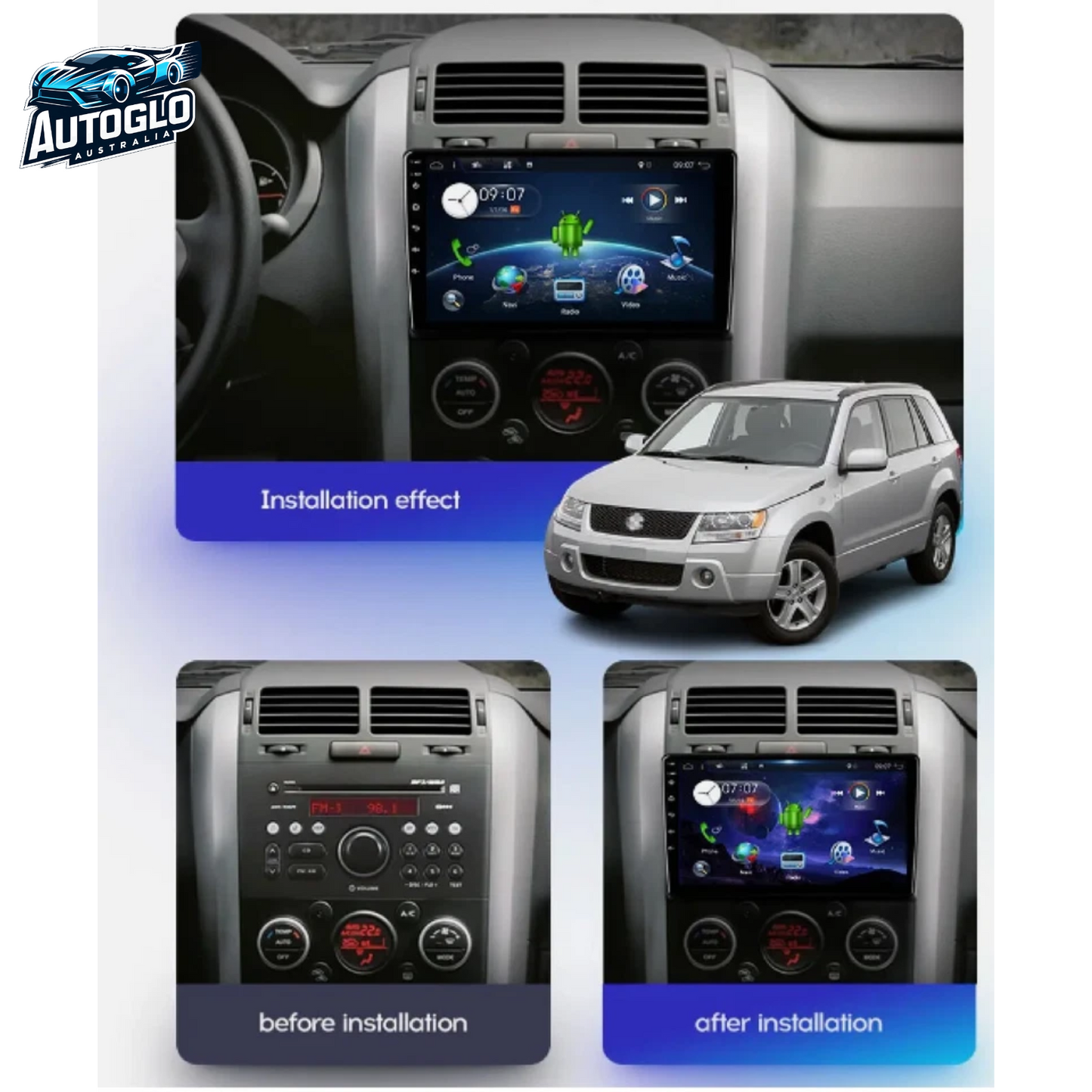 Autoglo Australia 9" (2G+32G) GPS BT WiFi CARPLAY ANDROID Stereo For Suzuki Grand Vitara (2005-15)