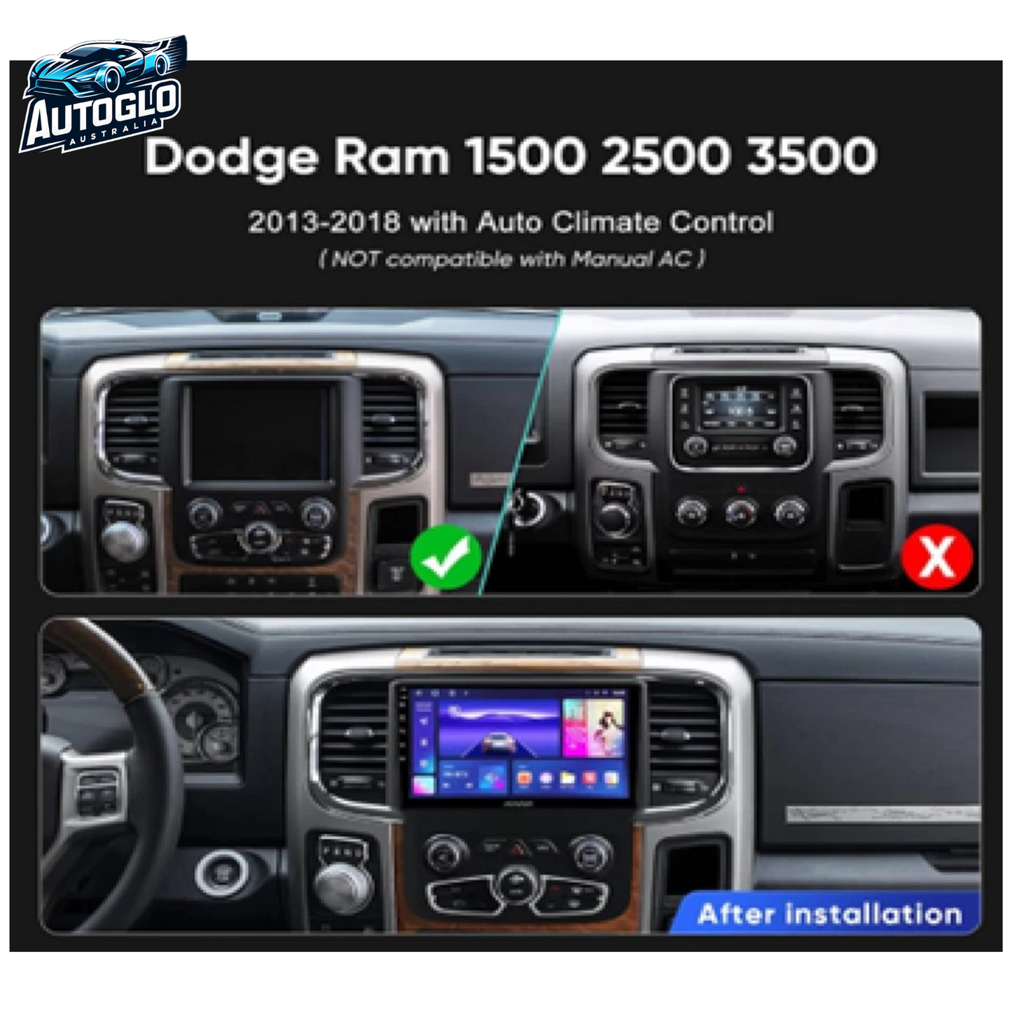 Autoglo Australia 9" (2G+32G) BT WiFi CARPLAY ANDROID Stereo Dodge RAM 1500-5500 (13-19) AUTO AC