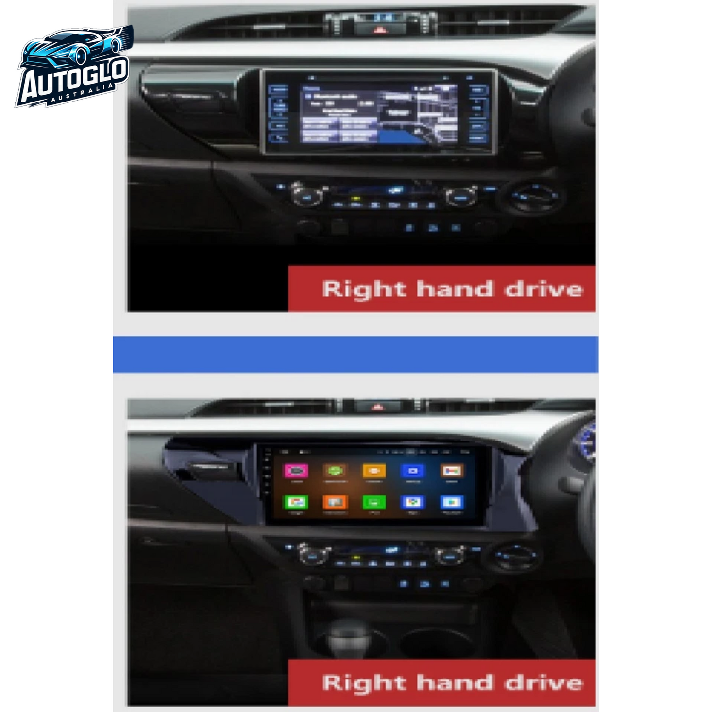 Autoglo Australia 10" CARPLAY ANDROID BT (2G+32G) For TOYOTA HILUX (2015-19)+ Mic + Rev. Camera