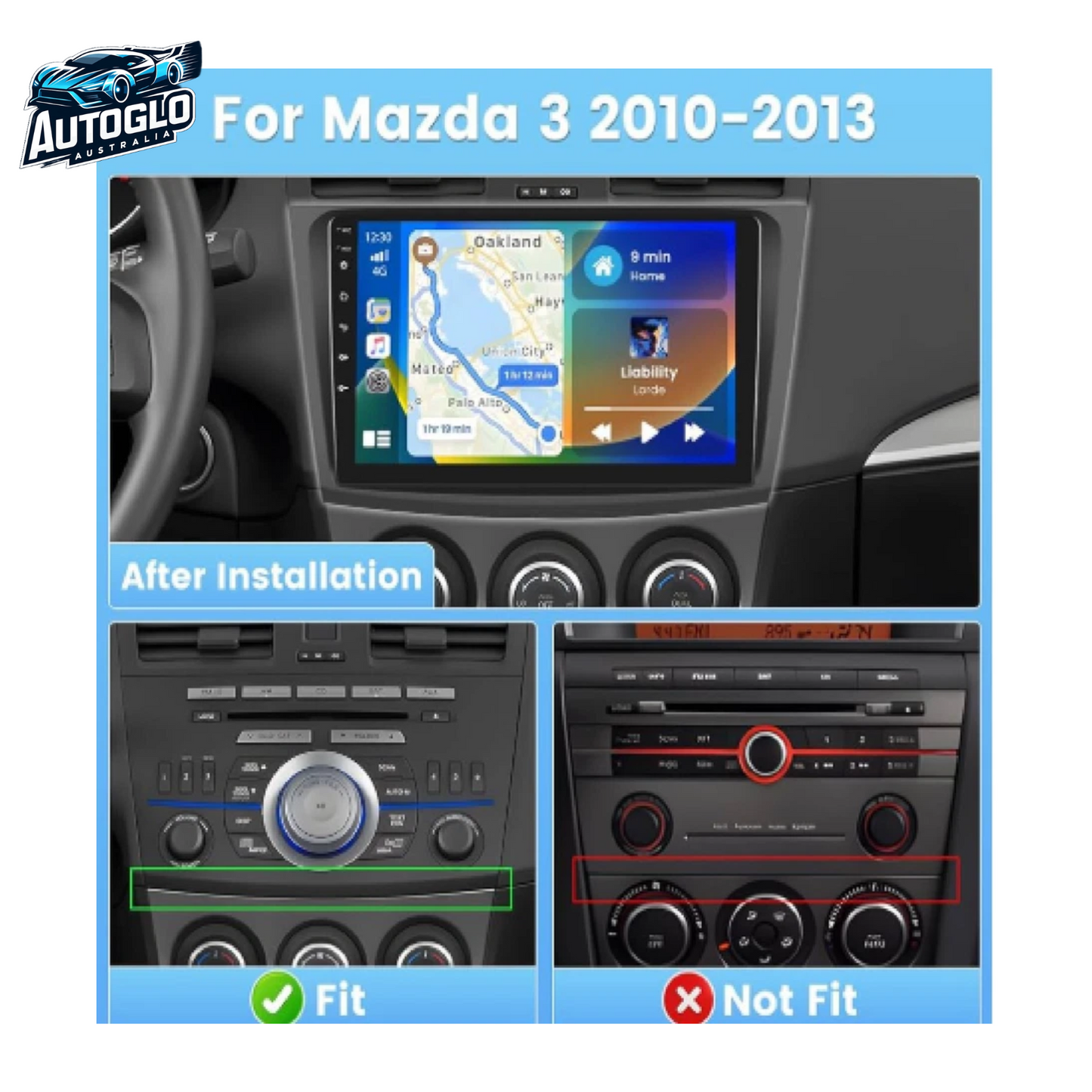 Autoglo Australia 9" (2G+32G) CARPLAY ANDROID GPS BT WiFi Stereo For MAZDA 3 (2009-15)