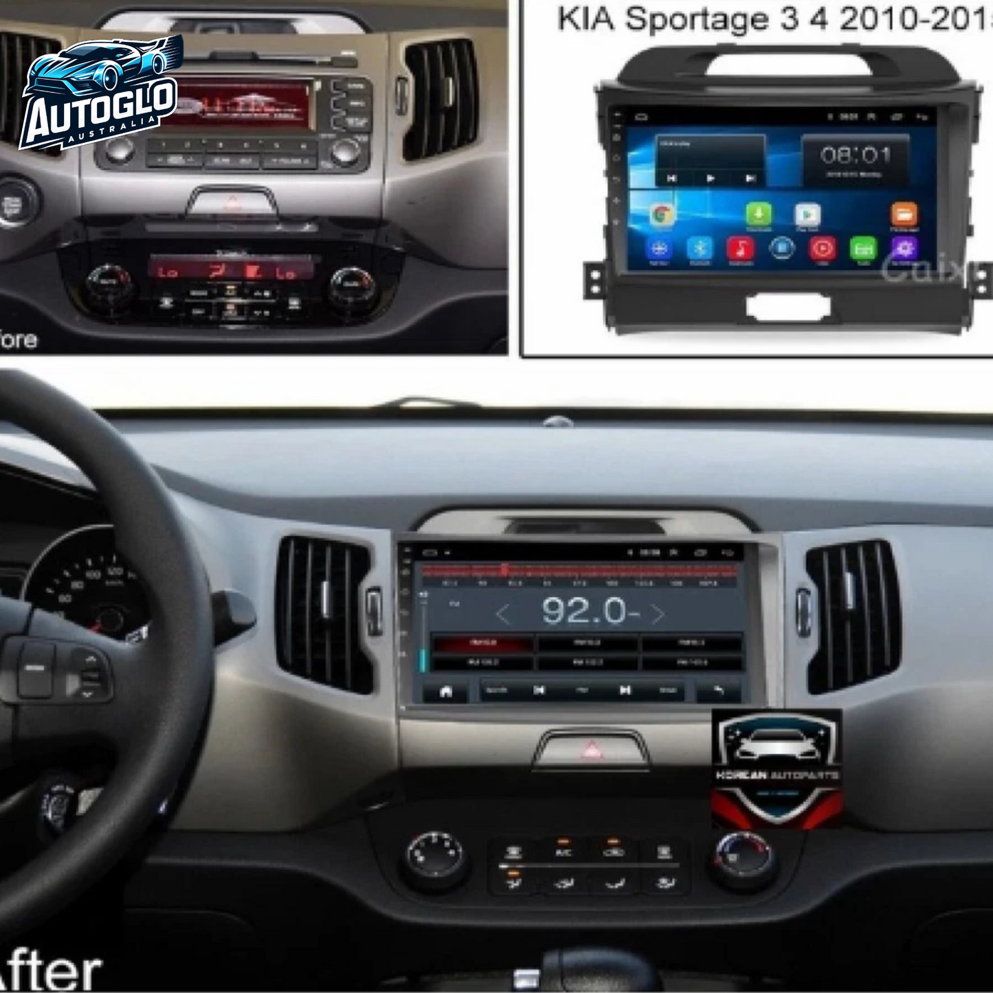 Autoglo Australia 9" (2G+32G) GPS BT WiFi CARPLAY ANDROID 13 Stereo For KIA SPORTAGE (2010-16)