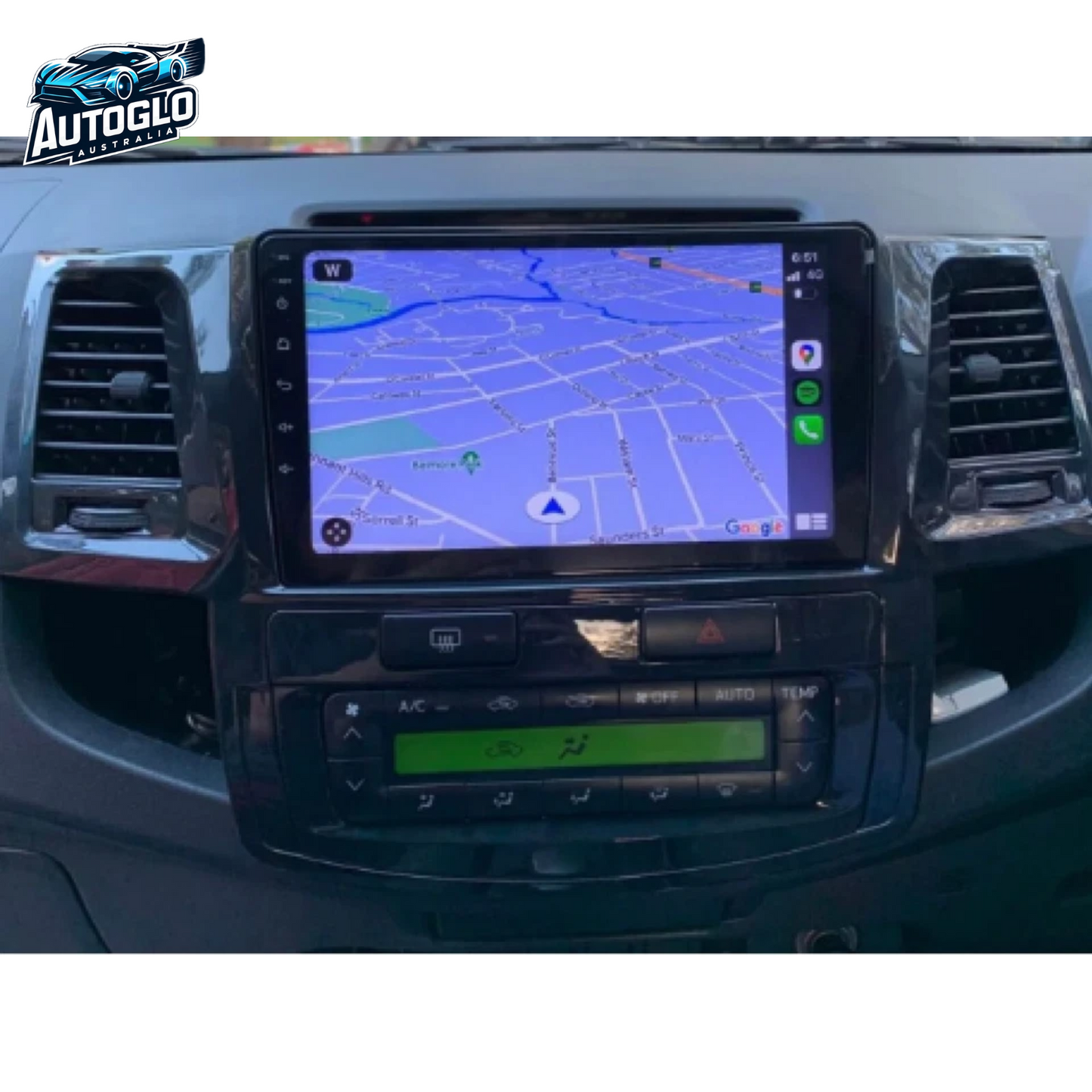 Autoglo Australia 9" CARPLAY ANDROID GPS BT WiFi Stereo For TOYOTA HILUX (2005-15) -Rev. Cam +Mic