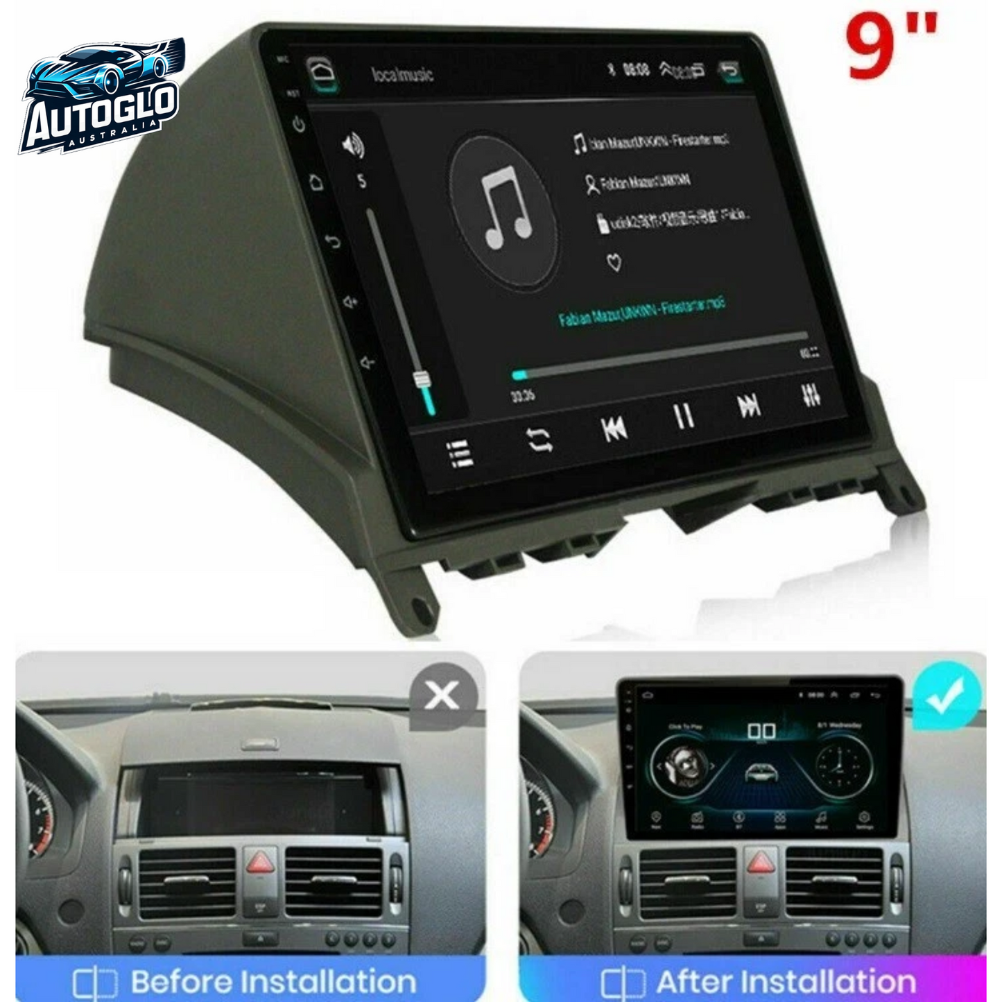 Autoglo Australia 9" (2G+32G) GPS BT CARPLAY ANDROID Stereo For Mercedes Benz C Class (2006-2011)