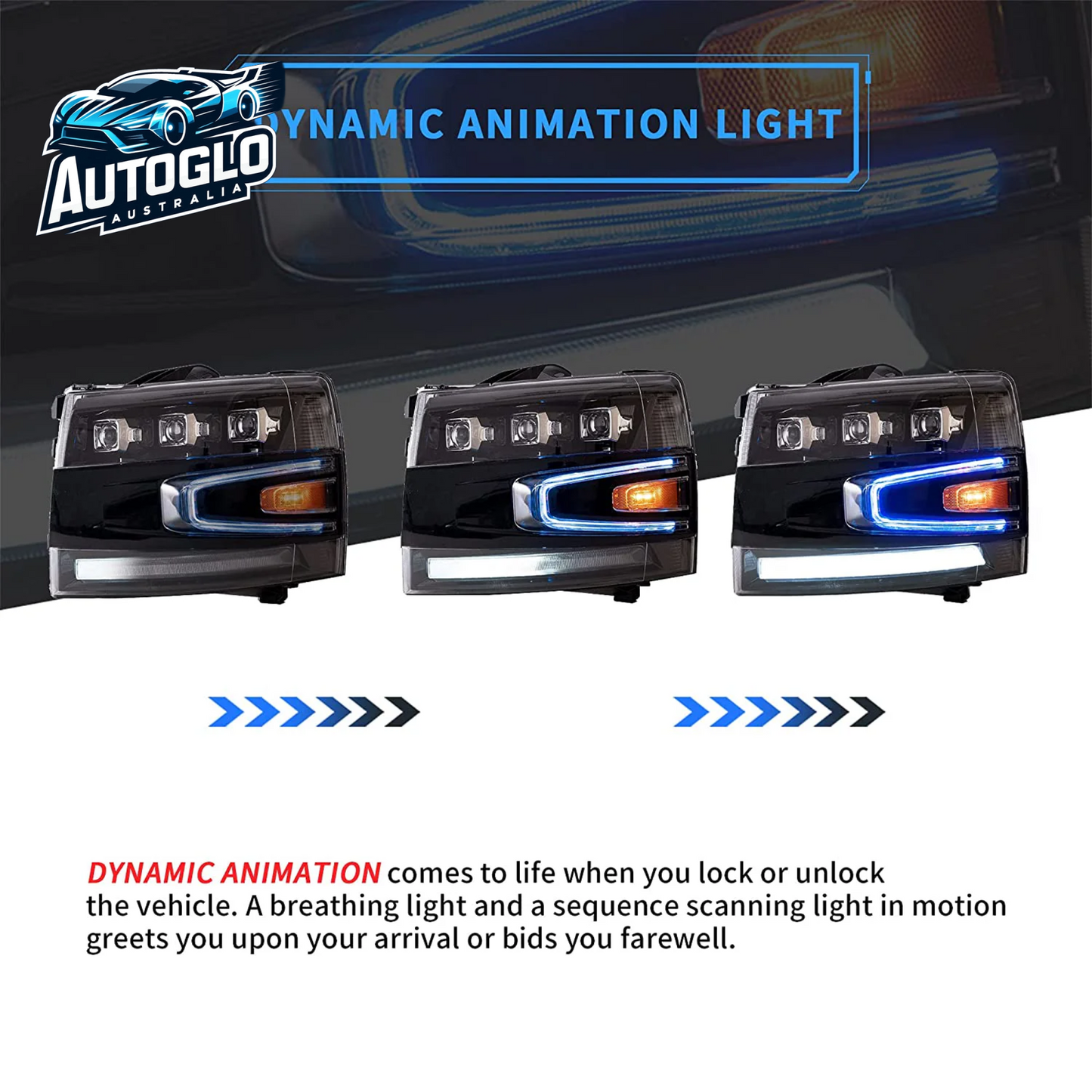 VLAND Projector LED Headlights For 2007-2013 Chevrolet Chevy Silverado 1500 / 2500HD /3500HD With Blue Breathing Lighting