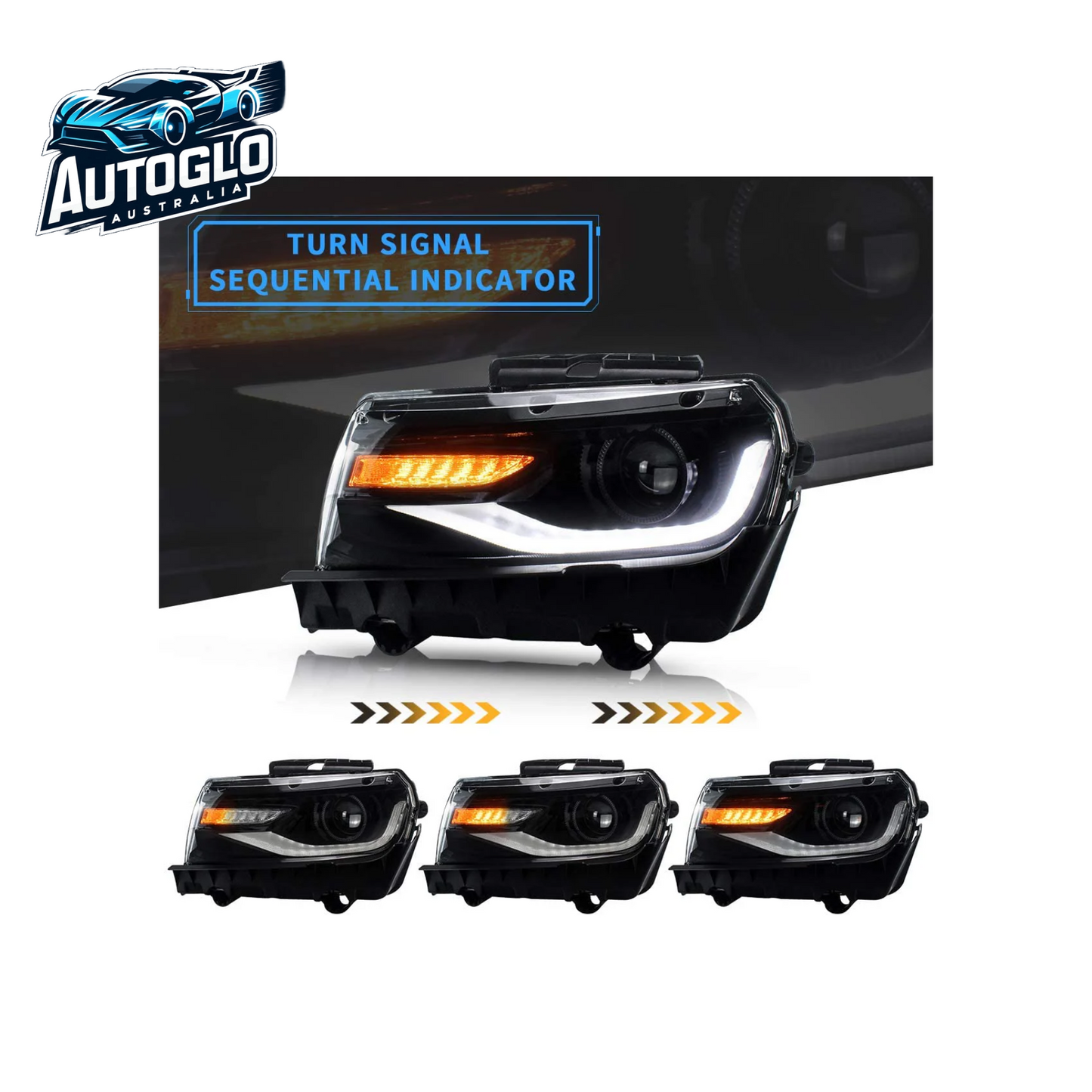 Vland RGB Dual Beam Headlights For Chevy Camaro 2014 2015 With Amber Sequential, Multicolor DRL colors
