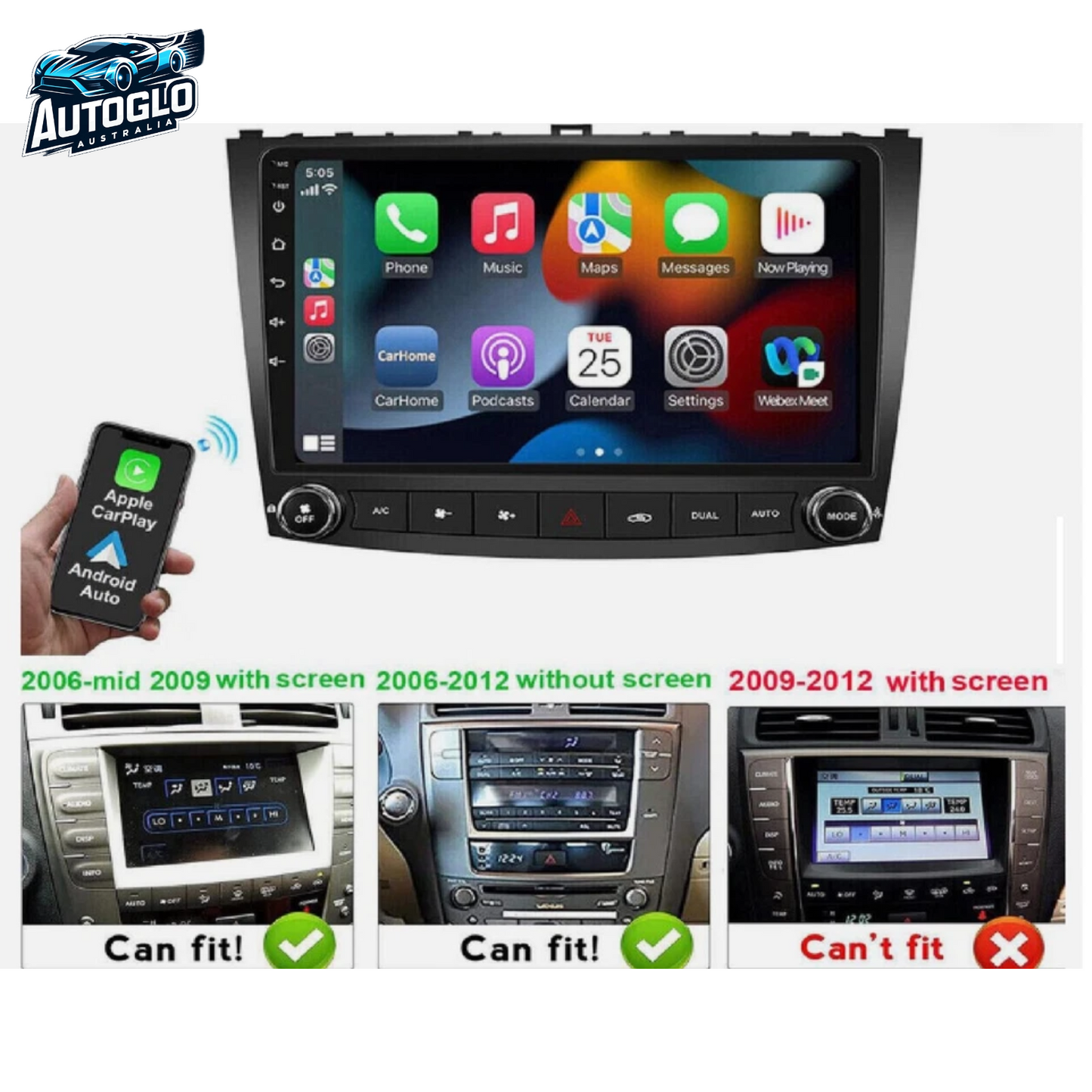 Autoglo Australia 10" Android Carplay BT GPS WiFi Stereo for LEXUS IS250 IS350 (2005-12)