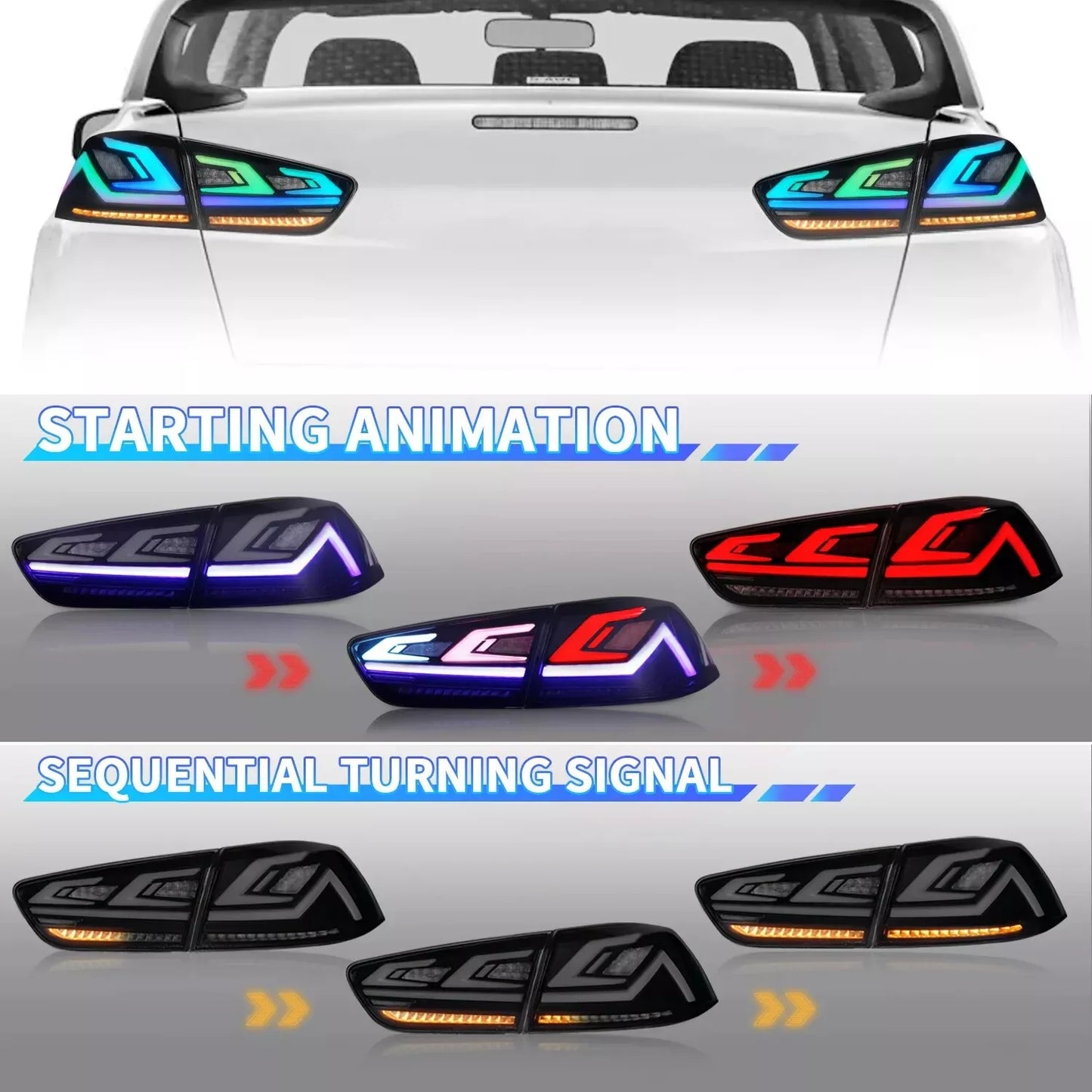 Autoglo Australia LED RGB Tail Lights for Mitsubishi Lancer 08-17 ES VRX EVO X Start Up Animation Rear Lights