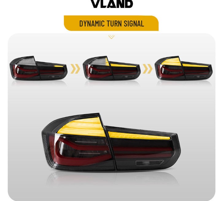 Autoglo Australia's VLAND LED Tail Lights for BMW 3 Series/M3 (2012-2018), featuring sleek design with Smoked lens
