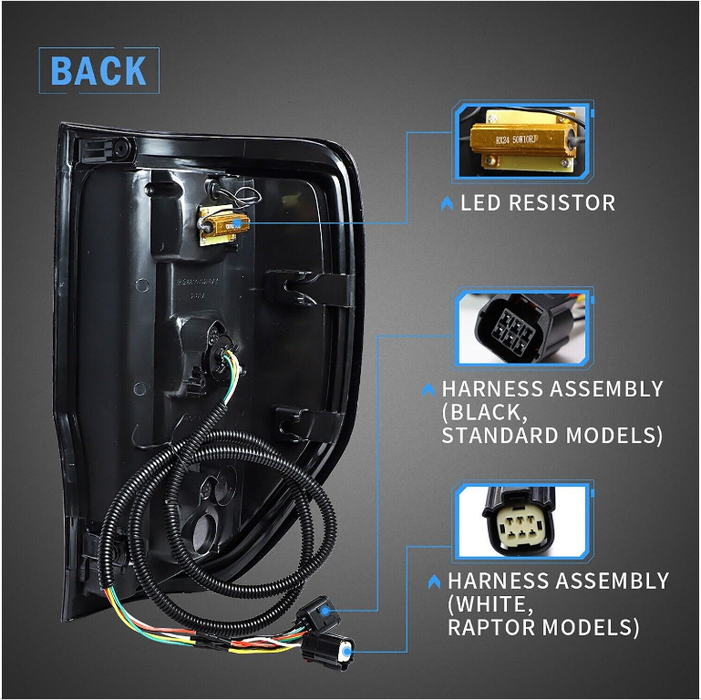 VLAND Clear Lens LED Tail Lights For 2012-2021 Ford Ranger Raptor w/Sequential