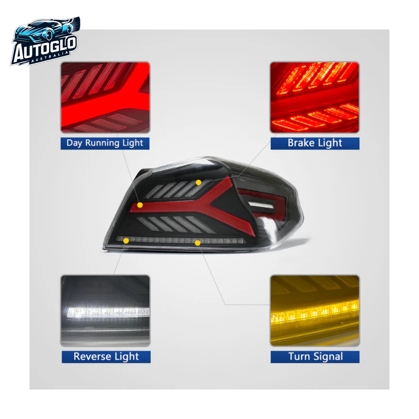 Autoglo Australia LED Tail Lights for Toyota Subaru WRX STI 2015-2021 DRL Start UP Animation Rear Back Lamps