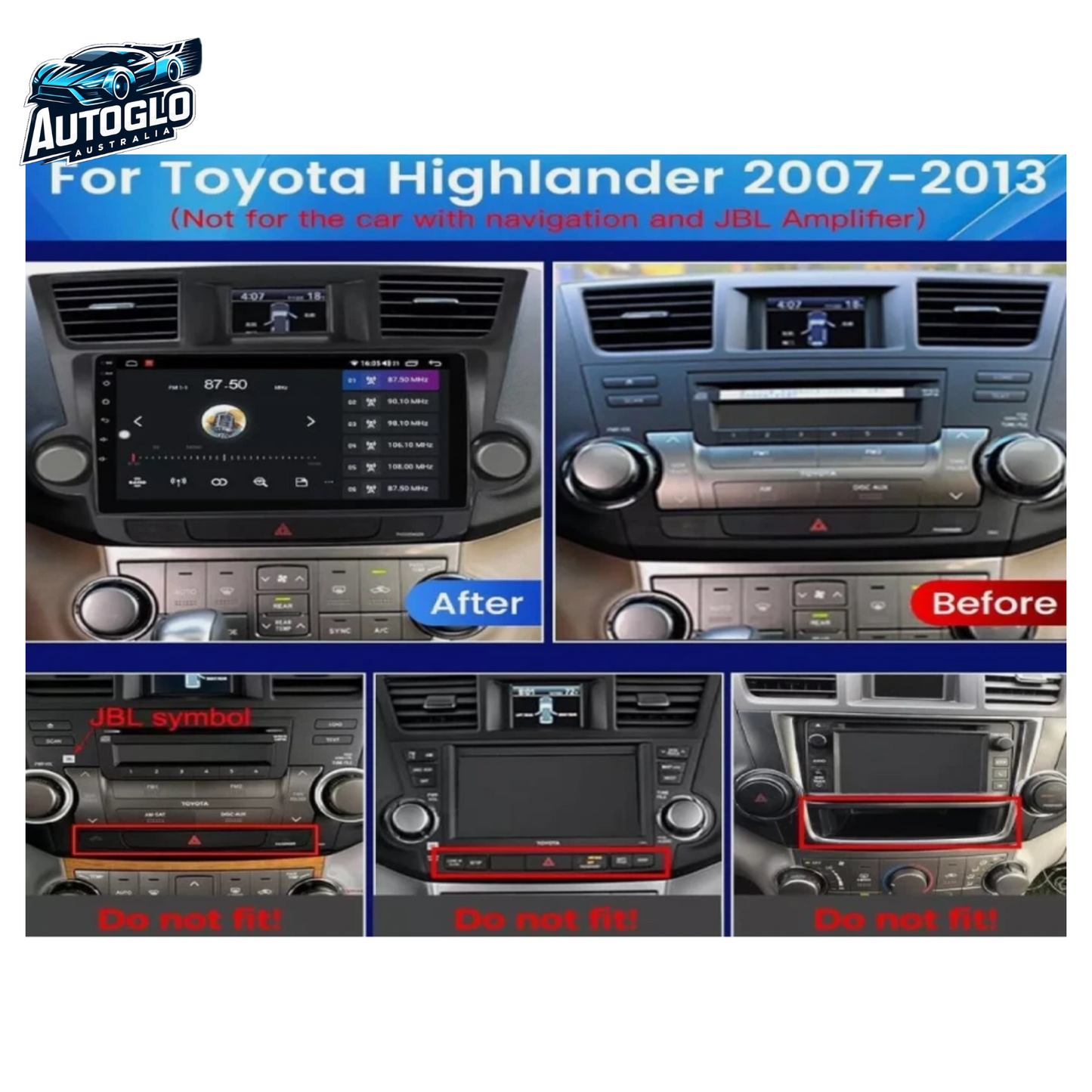 Autoglo Australia 10.1" (2GB+32GB) Android Stereo Carplay for TOYOTA KLUGER BT GPS WiFi (2009-14)