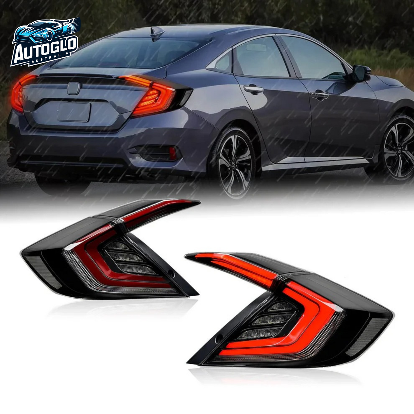 Autoglo Australia LED Tail Lights for Honda Civic 2016-2021 DRL Start Up Animation Rear Lamp Assembly