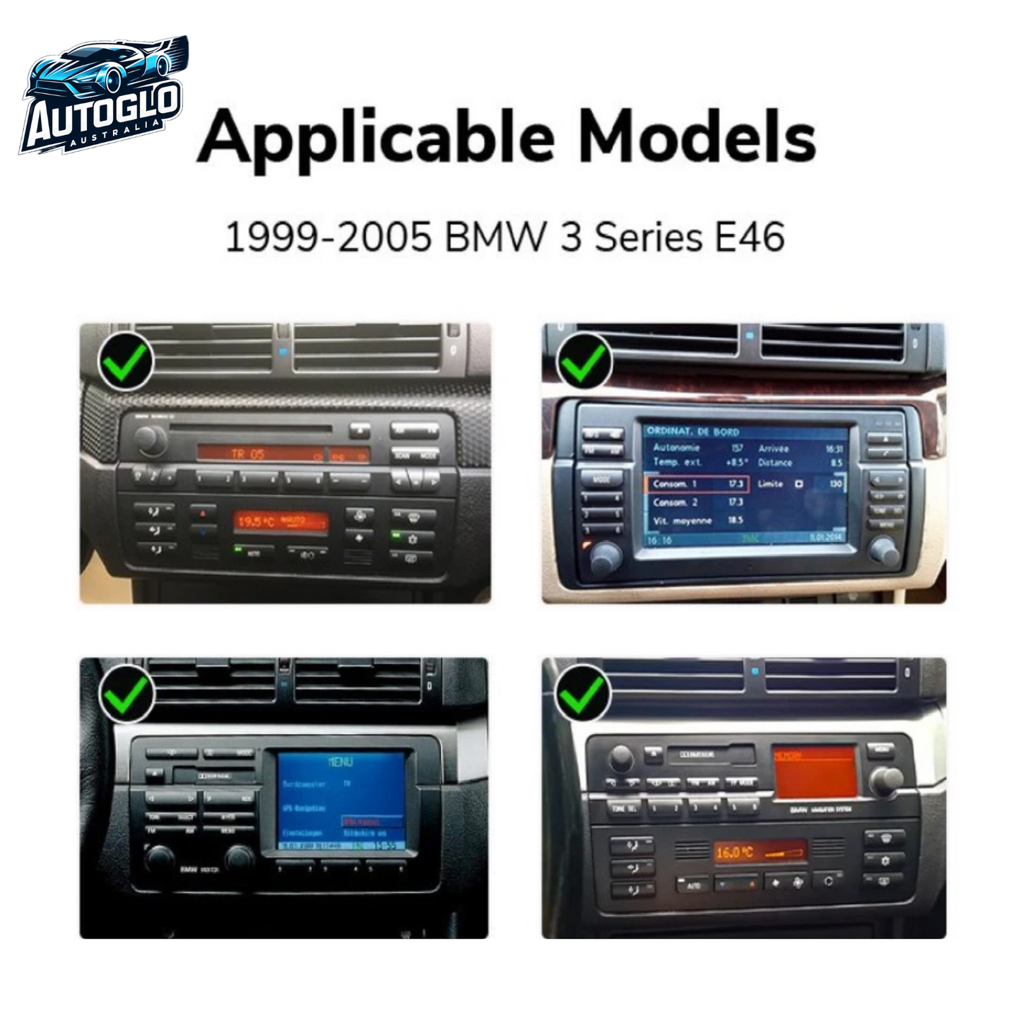 Autoglo Australia 9" (2G+32G) GPS BT WiFi CARPLAY ANDROID 13 Stereo BMW 3 Series E46 (1998-2006)
