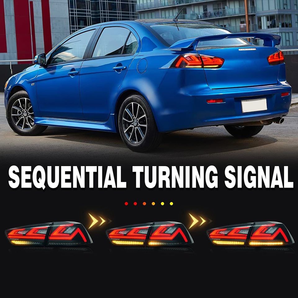 LED Smoked Tail Lights for Mitsubishi Lancer 08-17 EVO X Start Up Animation Rear Lights