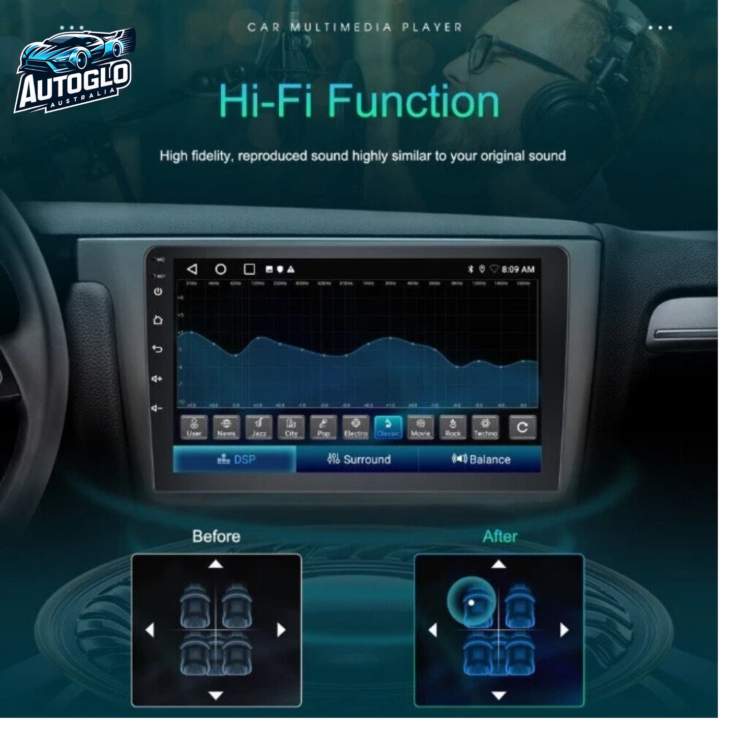 Autoglo Australia 9" Carplay Android BT GPS 2+32G Stereo for HONDA CRV (2008-12)+Rev. Cam-Gifts