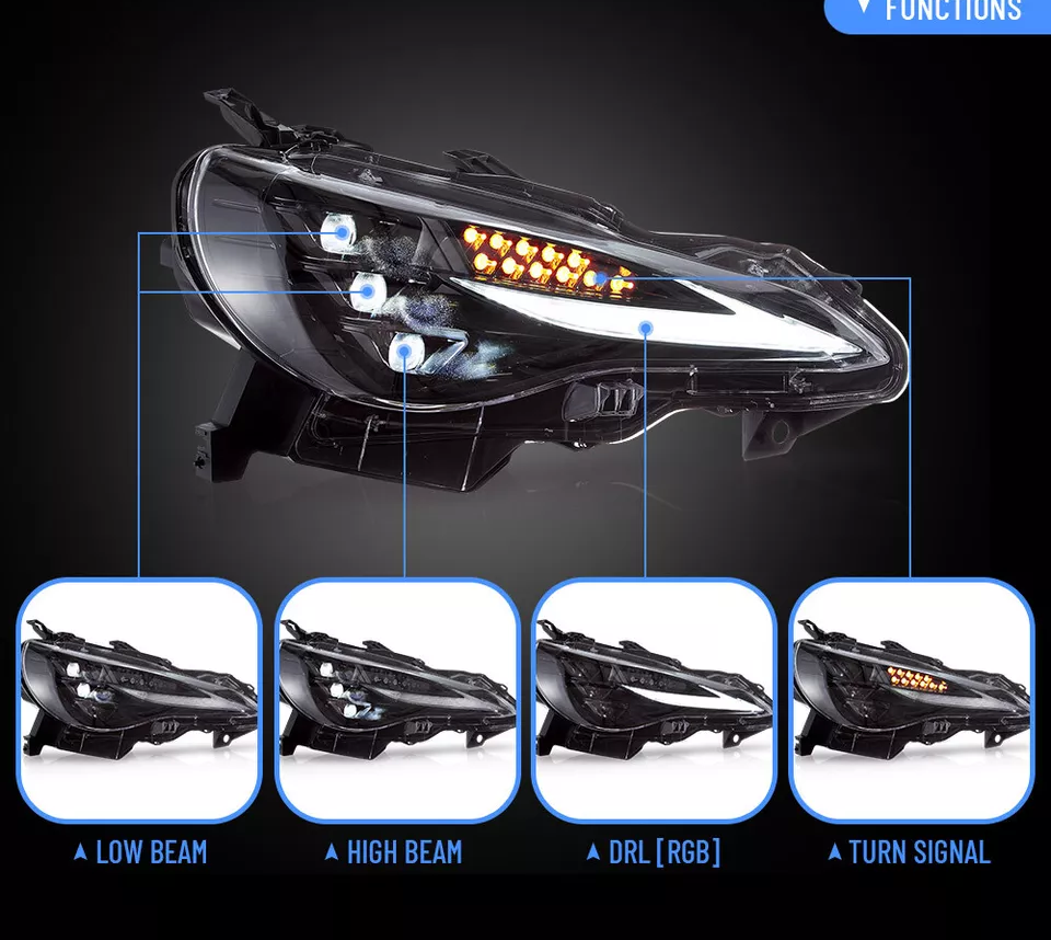 VLAND Full LED V3 Projector Headlights For 2012-20 Toyota 86 Subaru BRZ With RGB DRL