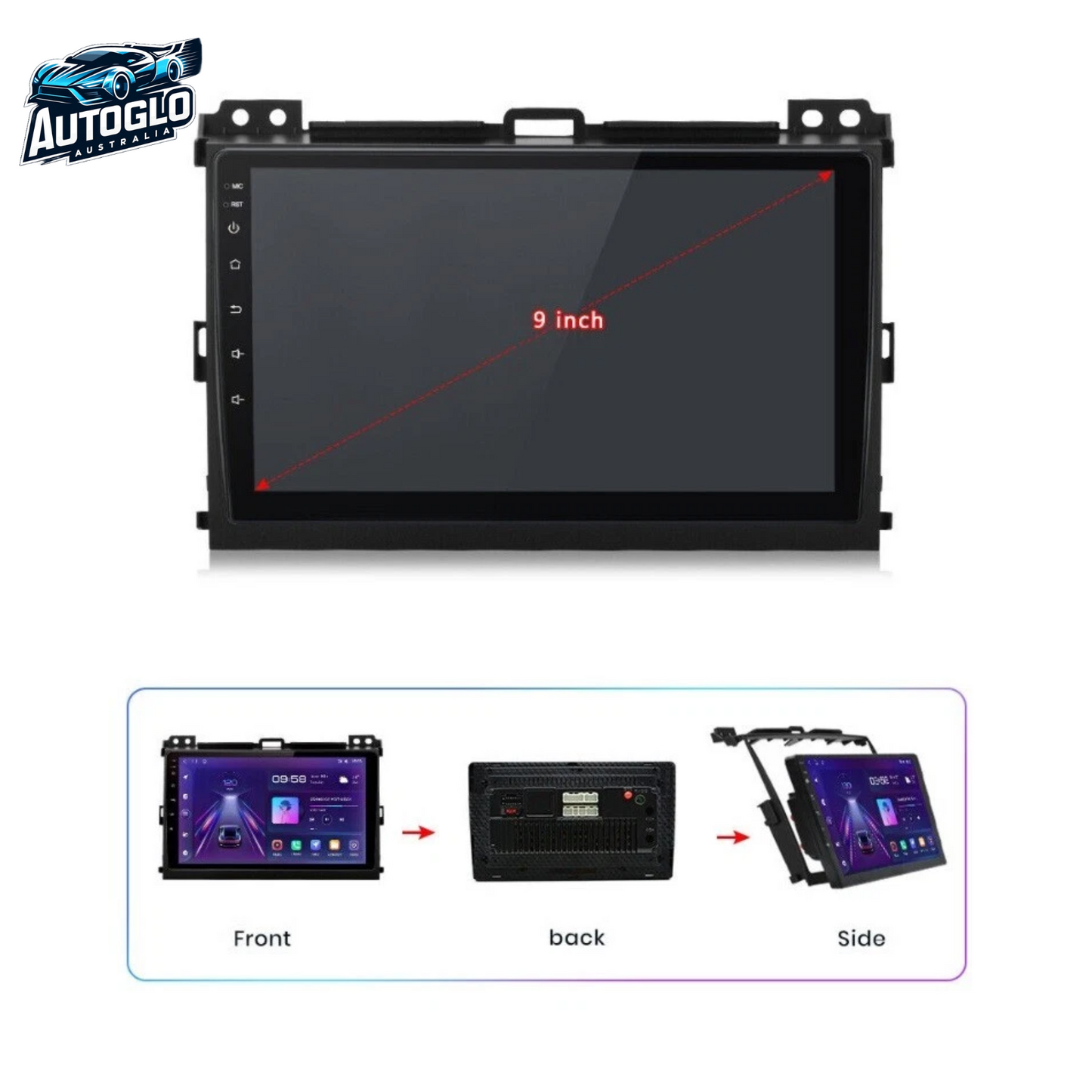 Autoglo Australia 9" (2G+32G) GPS BT WiFi 2DIN CARPLAY ANDROID For TOYOTA PRADO LC120 (2002-10)