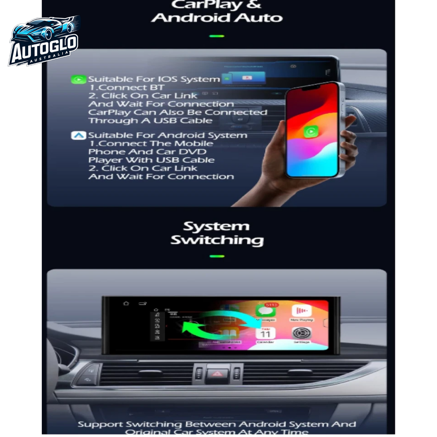Autoglo Australia 12.3" XL FHD Carplay Android BT GPS 4G Stereo (Low) for AUDI Q5 (4+32G)