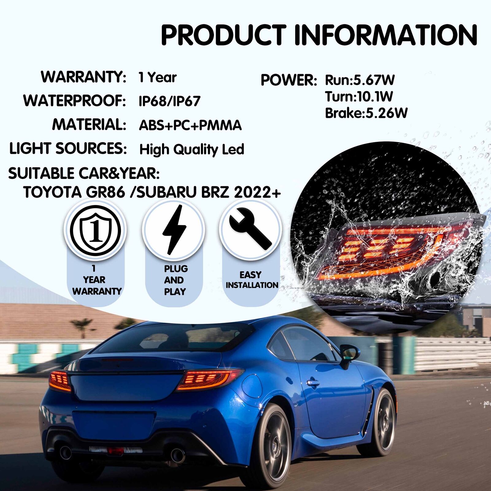 Package Contents: Pair of VLAND LED Tail Lights for Toyota GR86