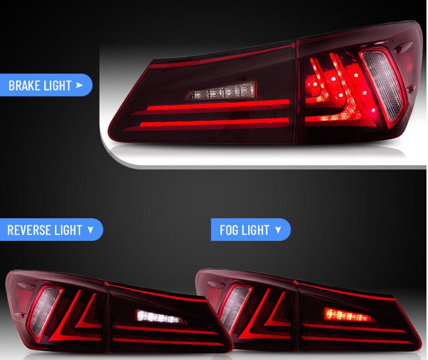 LED Tail Lights Assembly Red Lens Rear Lamp For 2006-2013 Lexus IS250 IS350 ISF