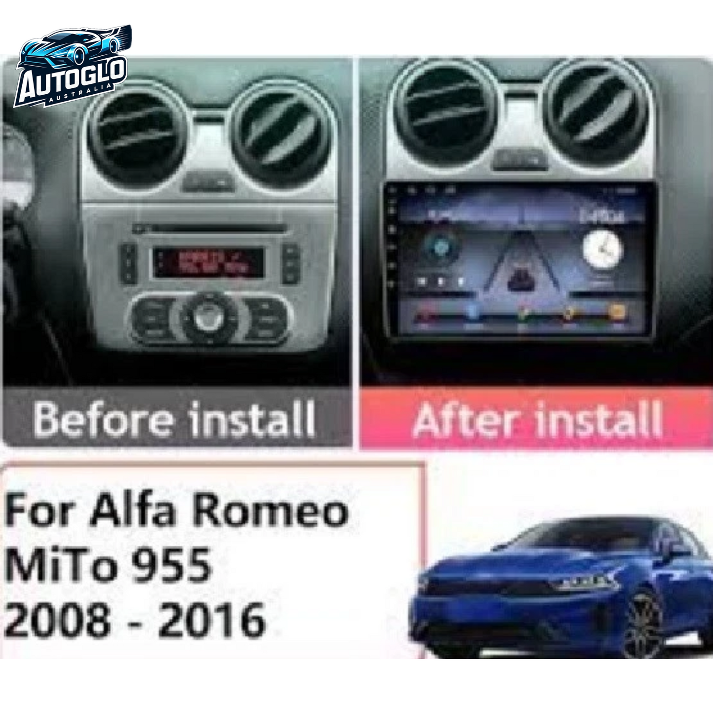 Autoglo Australia 9" CarPlay Android GPS BT WiFi Stereo For ALFA ROMEO MiTo (2008-16) 2+32GB